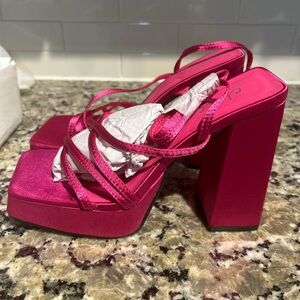 Brand New Boohoo Satin Skinny Strap Platforms